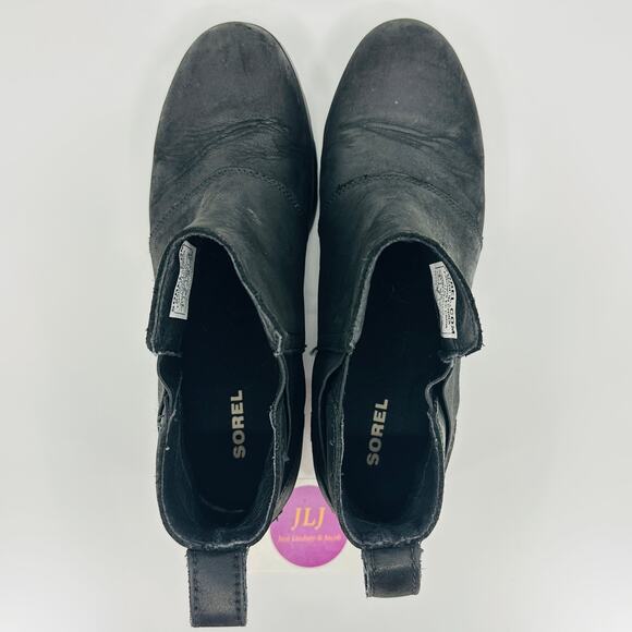 Sorel Women's Emelie Chelsea Black Waterproof Leather Ankle Boots Size 8 - Picture 9 of 11